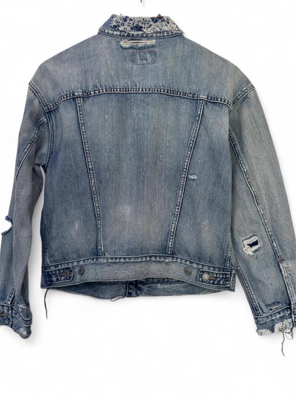Vintage Ralph Lauren Denim & Supply Frayed Light Wash Patchwork Trucker Jacket L - Picture 4 of 9